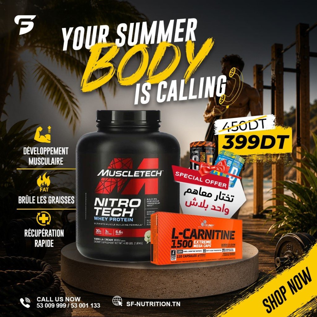 MuscleTech Nitro-Tech + Olimp L-Carnitine 1500 Extreme + 1 Cadeau au Choix Offert