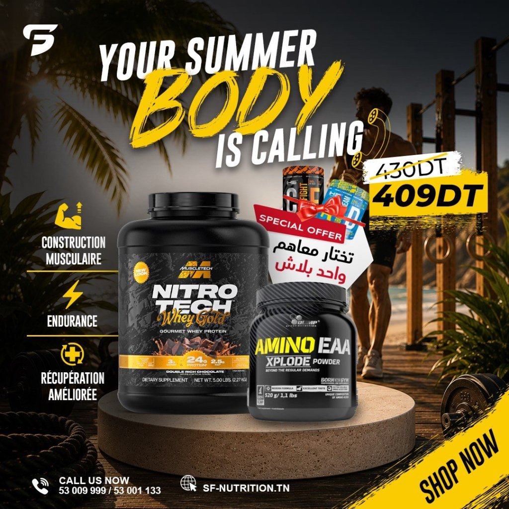 Nitro-Tech Whey Gold + Olimp Amino EAA Xplode Powder + 1 Cadeau au Choix Offert